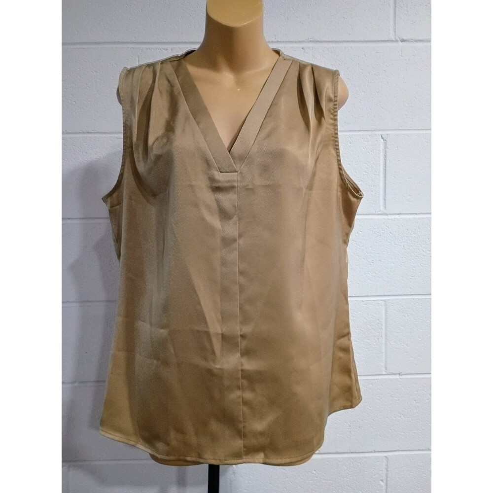 Bmjl Women's Gold Satin V-Neck Sleeveless Blouse Top Size L Lightweight Casual